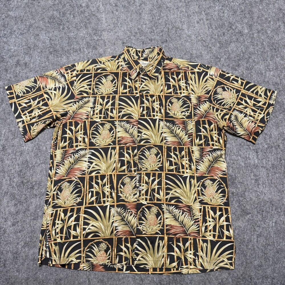 Vintage Tori Richard Cotton Lawn Hawaiian Shirt Size M Gold Black Made Im USA